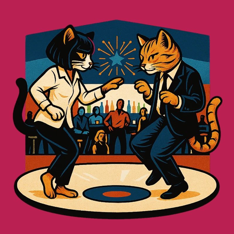 Two Retro Cats Dancing – Vintage Style