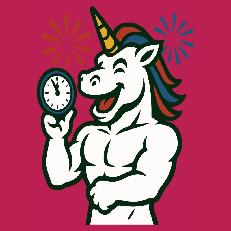 Starkes Einhorn-Zeit-Illustrationsmaskottchen