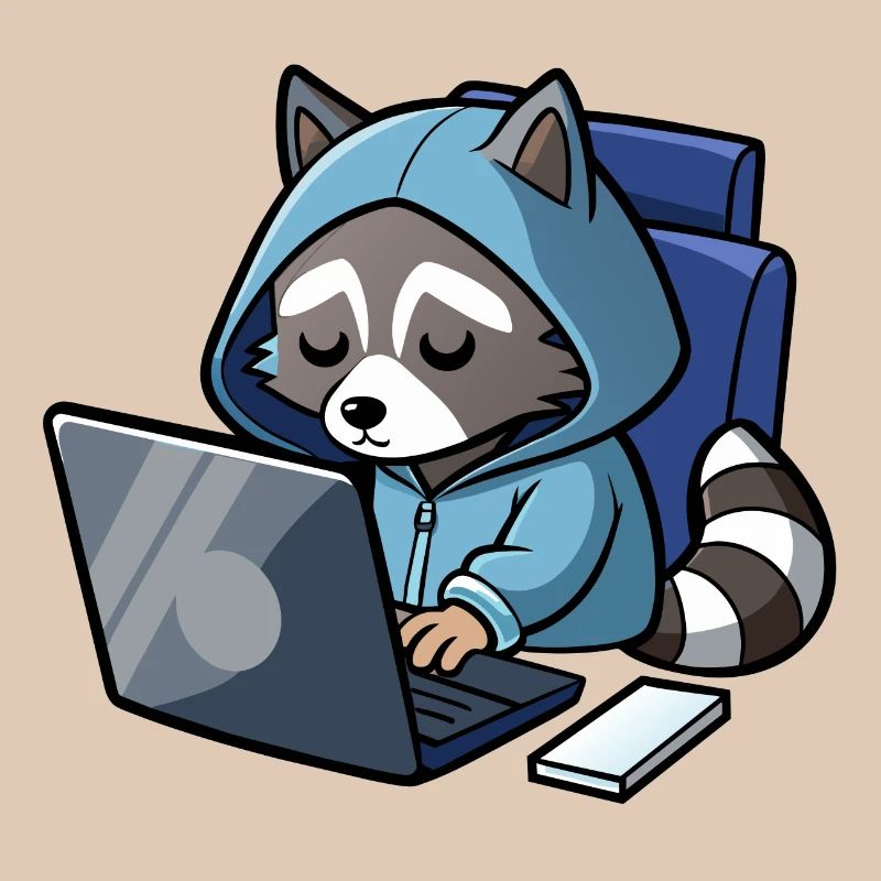 Raton laveur pirate mignon en sweat à capuche devant PC