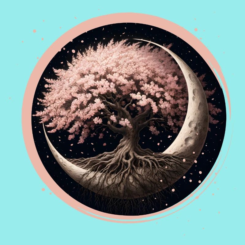 Elegant Cherry Blossom Bonsai Tree on Crescent Moon
