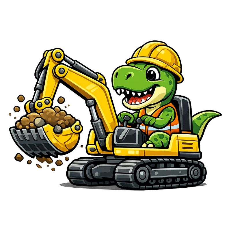 Süßer Dino Baggerfahrer
