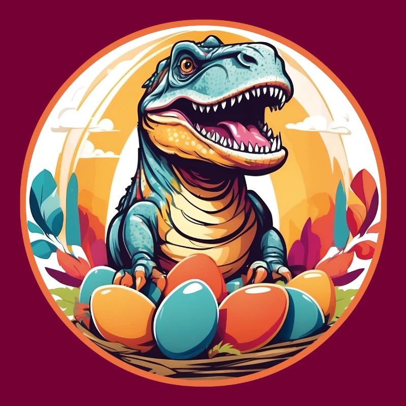 Little Dino in Easter Basket Dinobaby and Easter Eggs