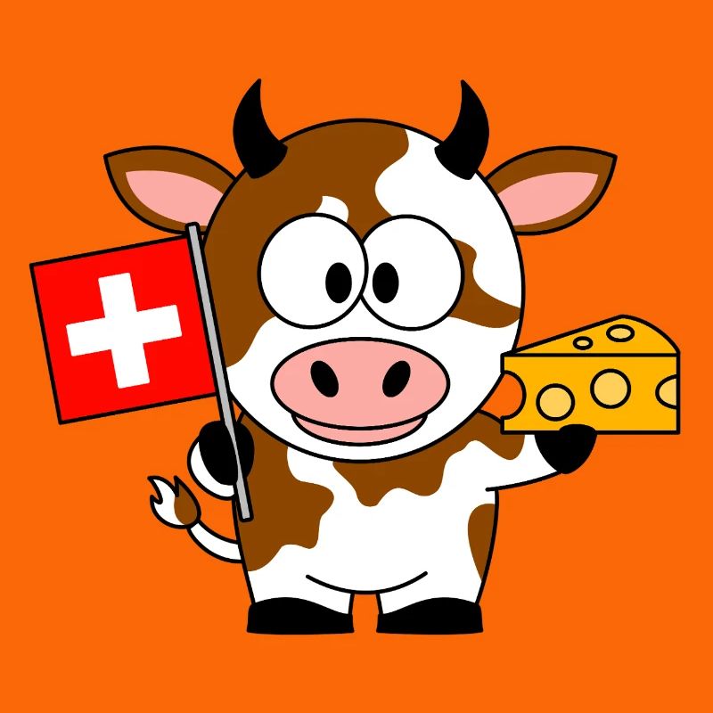 Kuh mit Schweizer Flagge Käse
