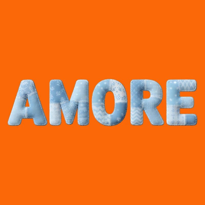 Amore Lettering Patchwork Design Blue
