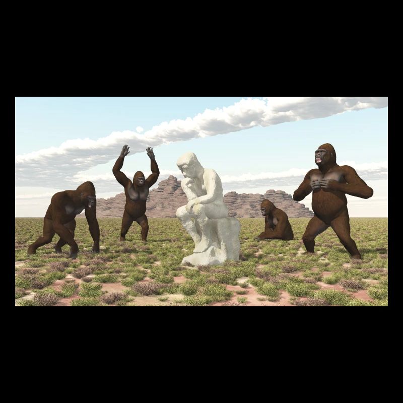 Gorillas with Thinker Sculpture