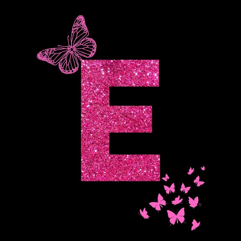 E Buchstabe pink Glitzer Schmetterlinge