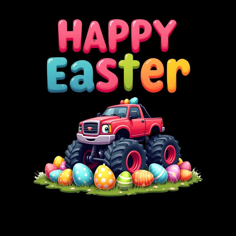 Boys Happy Easter Monster Truck Easter Eggs