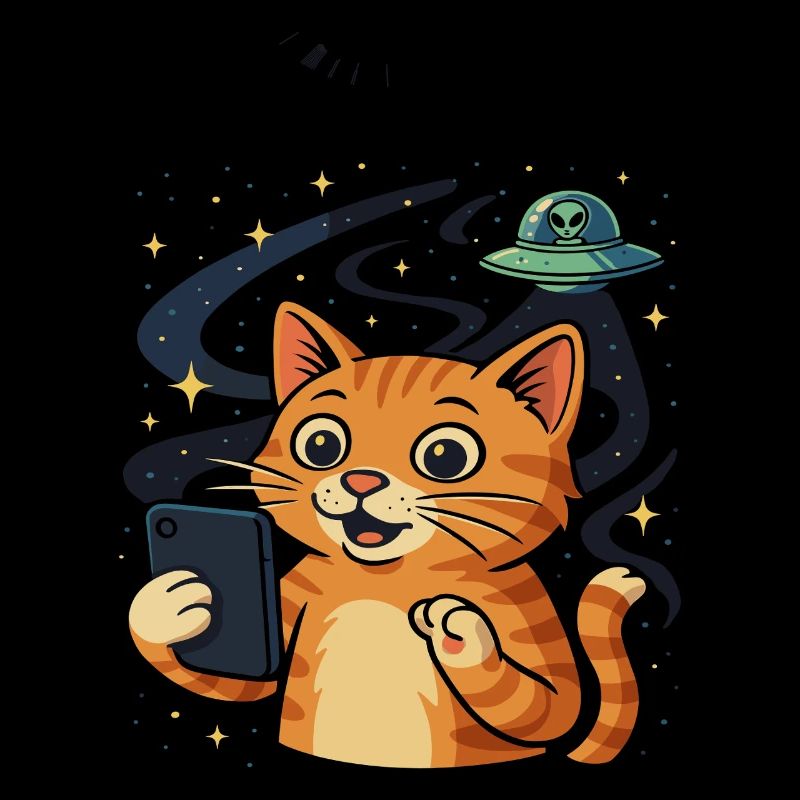 Space Cat with Alien UFO