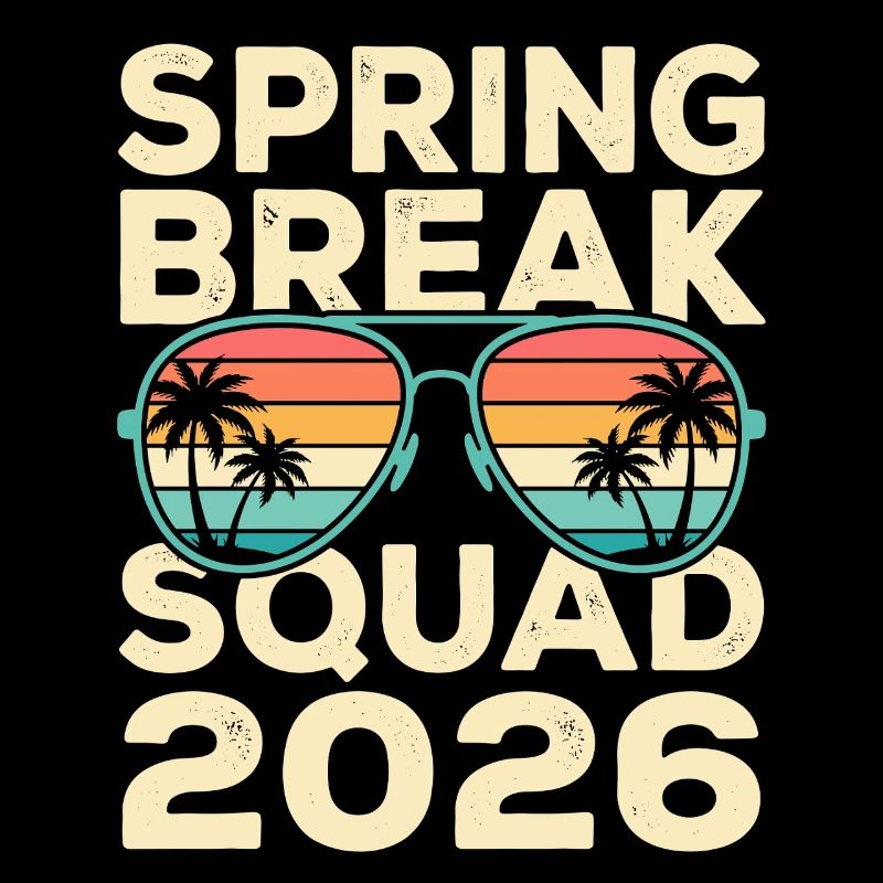 Spring Break Squad 2026 Retro Palmboom Ontwerp