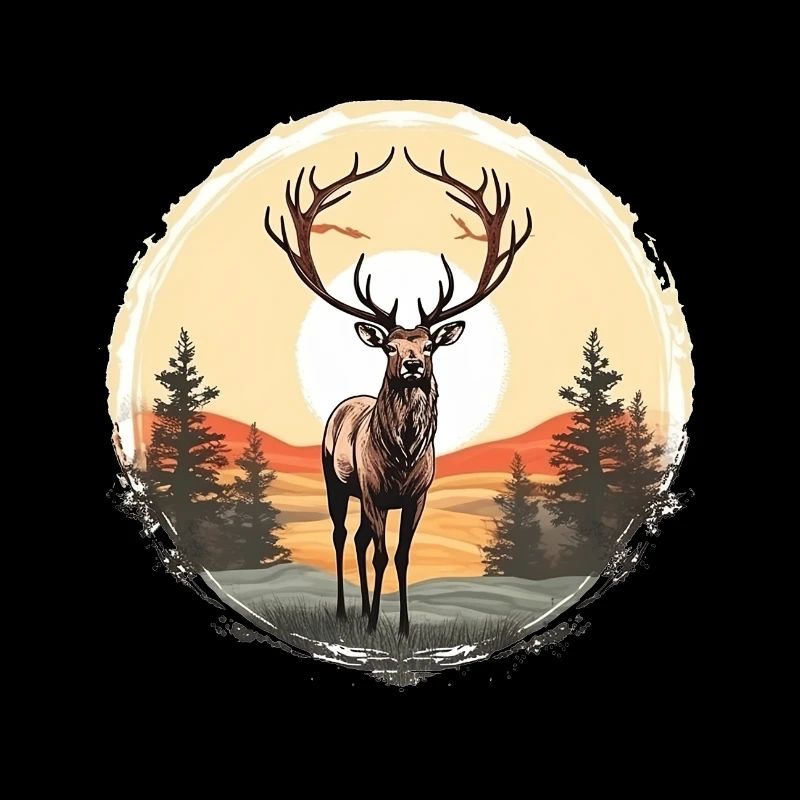 Deer Antlers Evergreen Retro Sunset