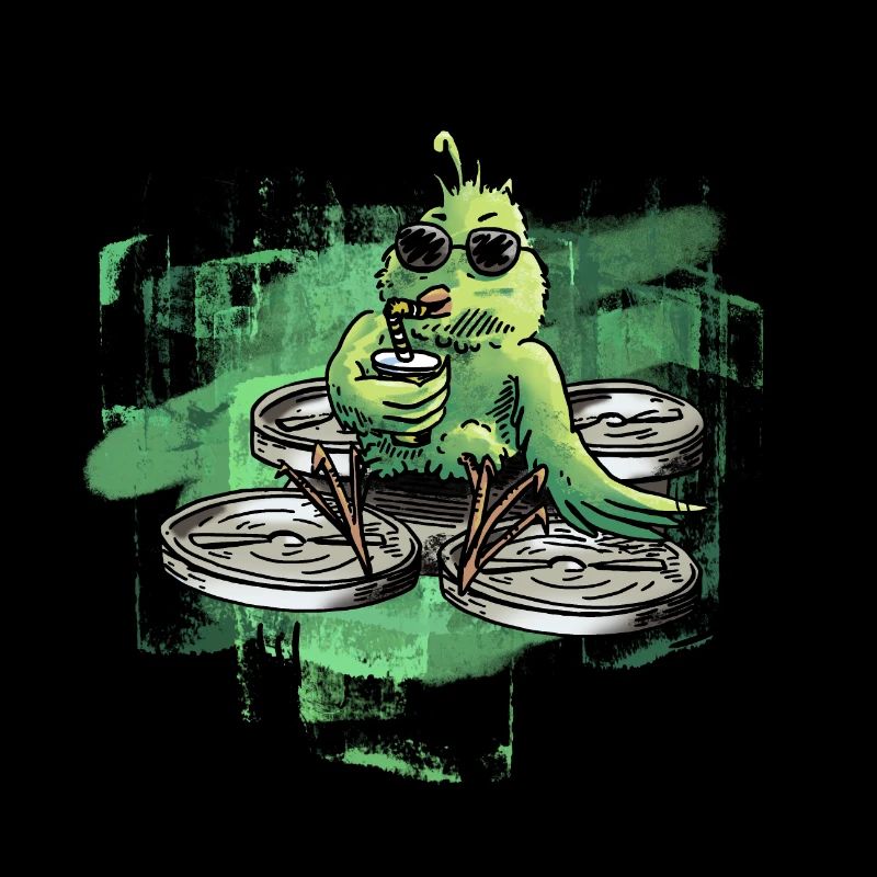 Bunter Vogel auf einer Drohne