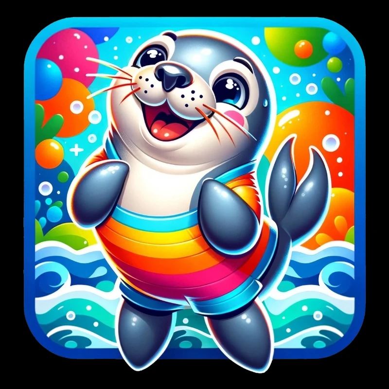 A funny colorful design with a seal