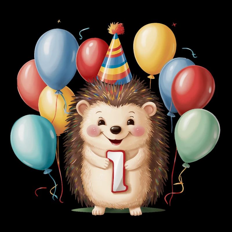 Hérisson mignon avec des ballons pour le 1er anniversaire
