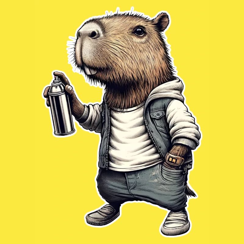 Capybara sprays graffiti