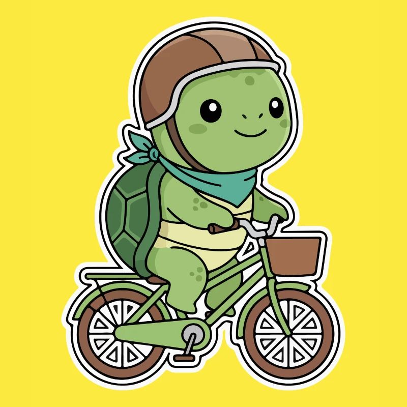 Green turtle on bicycle