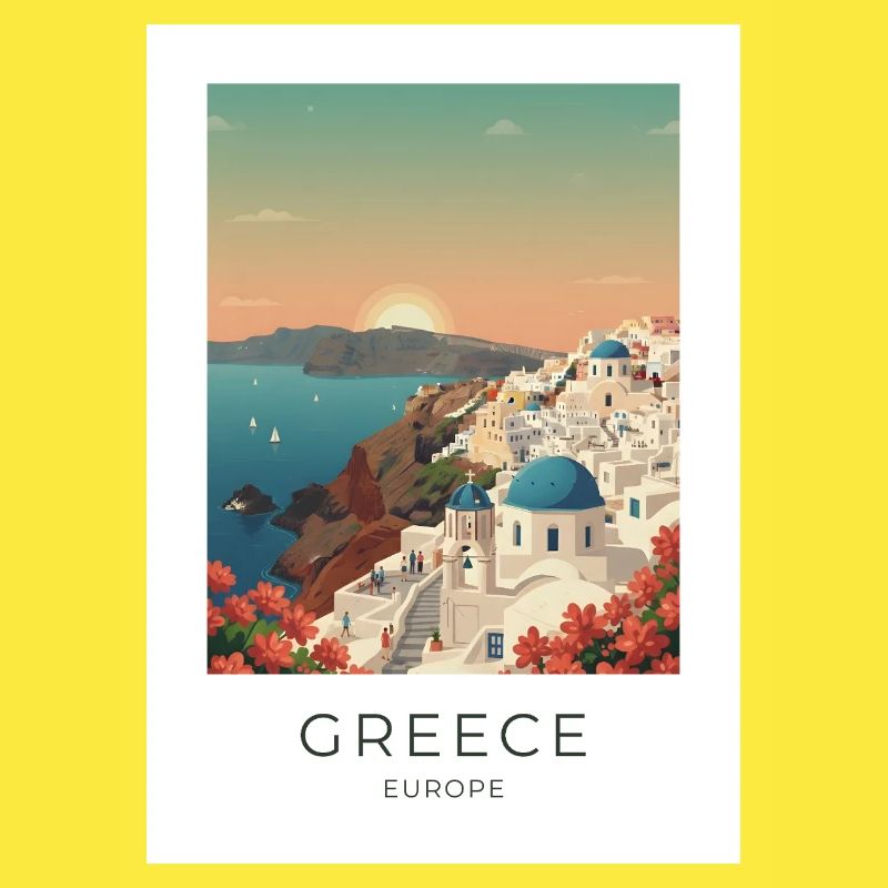 Vue côtière du coucher de soleil de Santorin