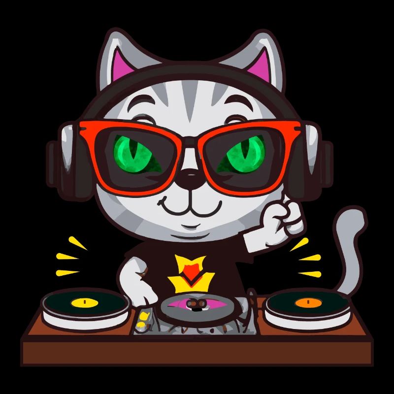 Katze Brille Turntable DJ Disco Club Nachtleben
