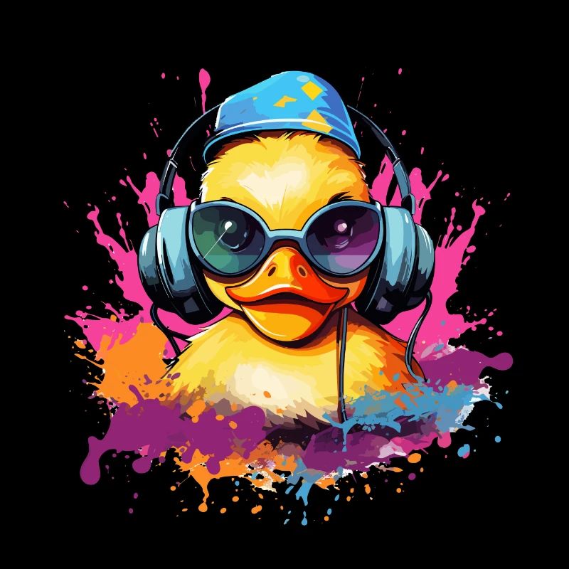 Canard mignon avec des écouteurs