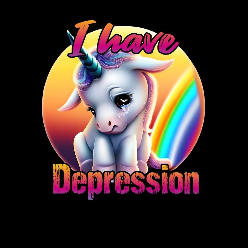 Depressed unicorn in sunset