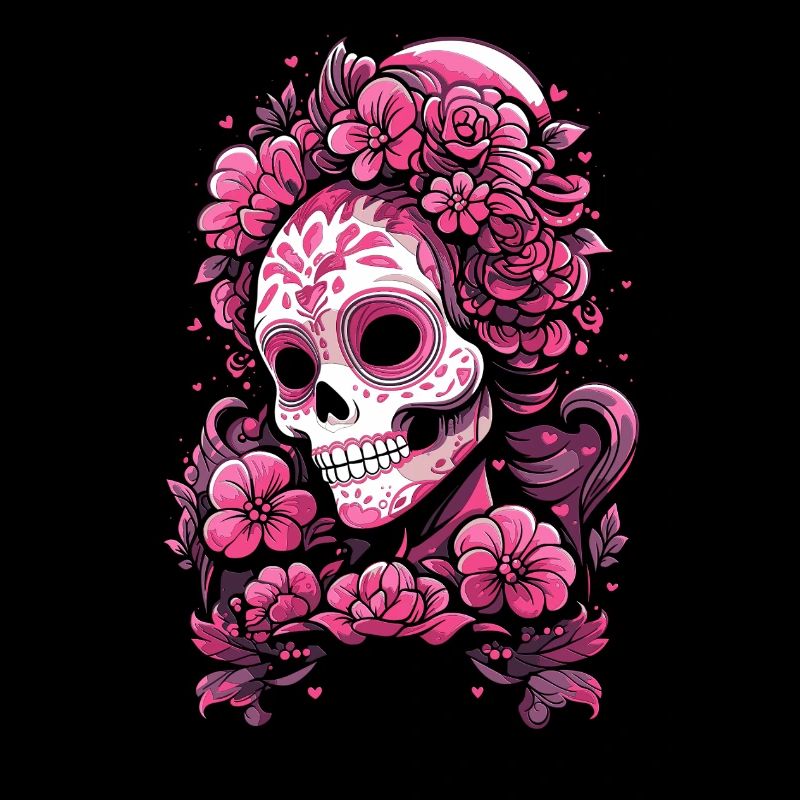 Crâne Muertos Mexicain Jour des Morts Rose