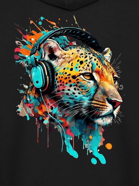 Leopard mit Kopfhörern DJ