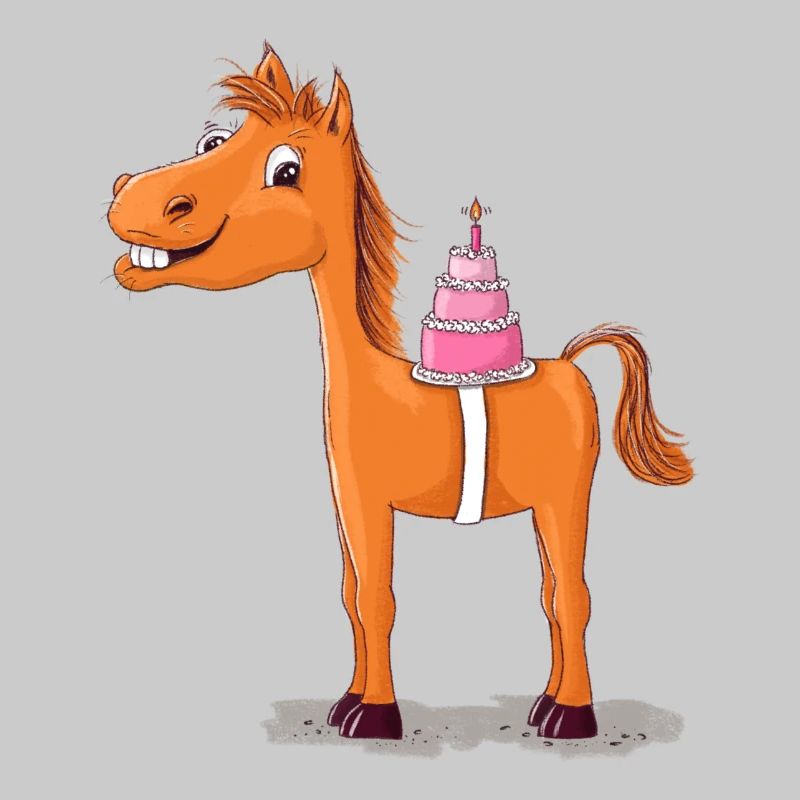 Pferd oder Pony mit Geburtstagstorte
