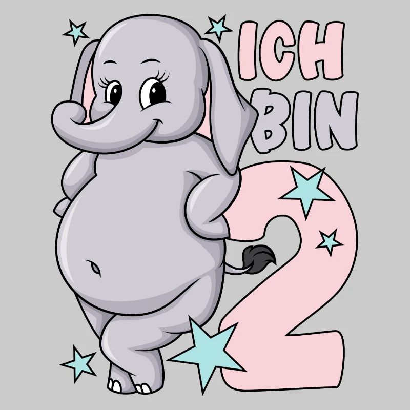 2. Geburtstag Mädchen süßer Elefant Ich bin 2
