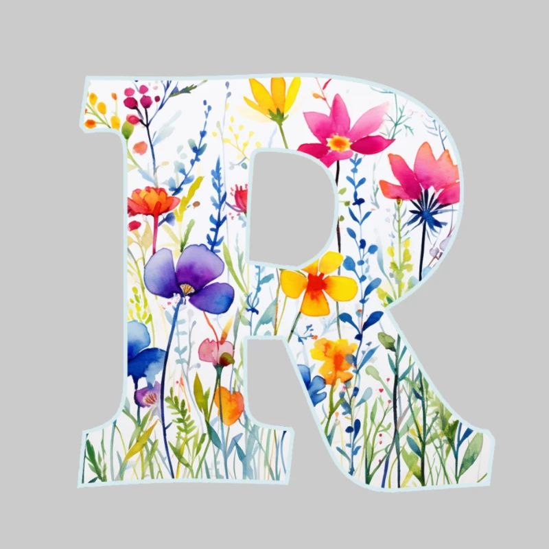 Letter R, Monogram, Floral Pattern