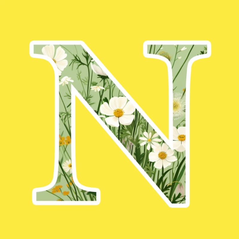 Letter N, Monogram, Floral Pattern