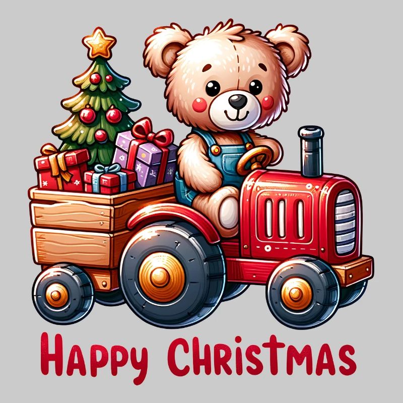 Teddy als Weihnachtsmann mit Traktor