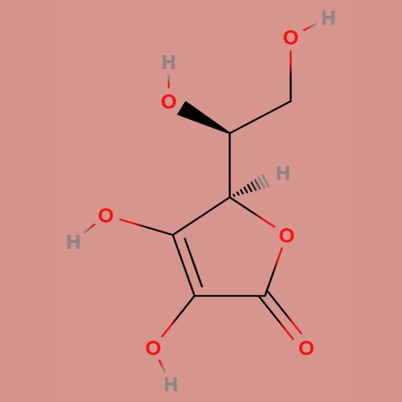 Molécule de vitamine C - Formule structurale colorée