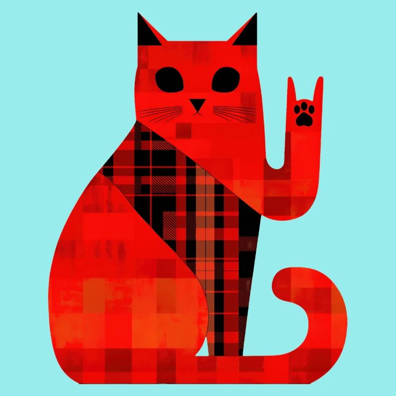 Red Cat Plaid Pattern Modern