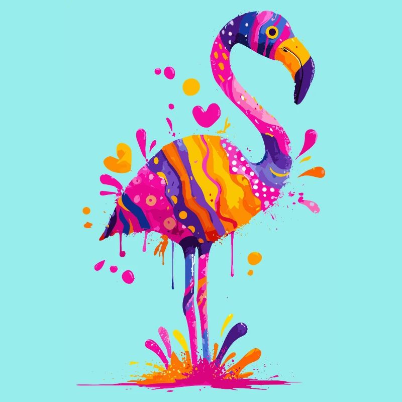 Flamant rose à explosion de couleurs