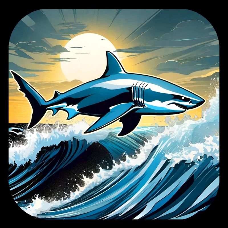 Requin sauteur avec coucher de soleil