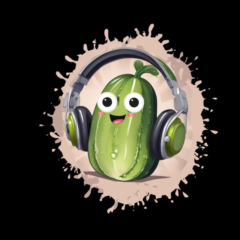 Gurke, Kopfhörer, illustration, retro