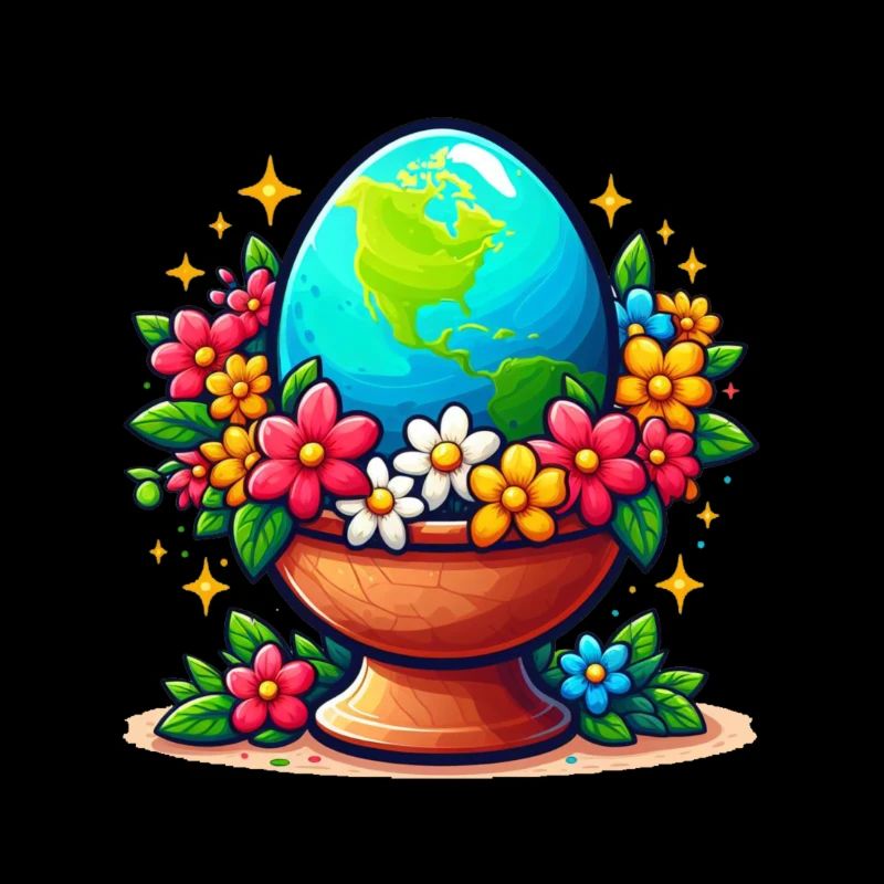 Die Erde in einem Eierglas mit Blumen drumherum