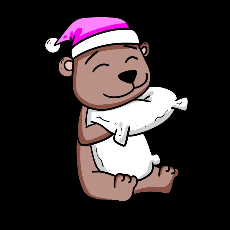 Bear with pillow and sleeping cap
