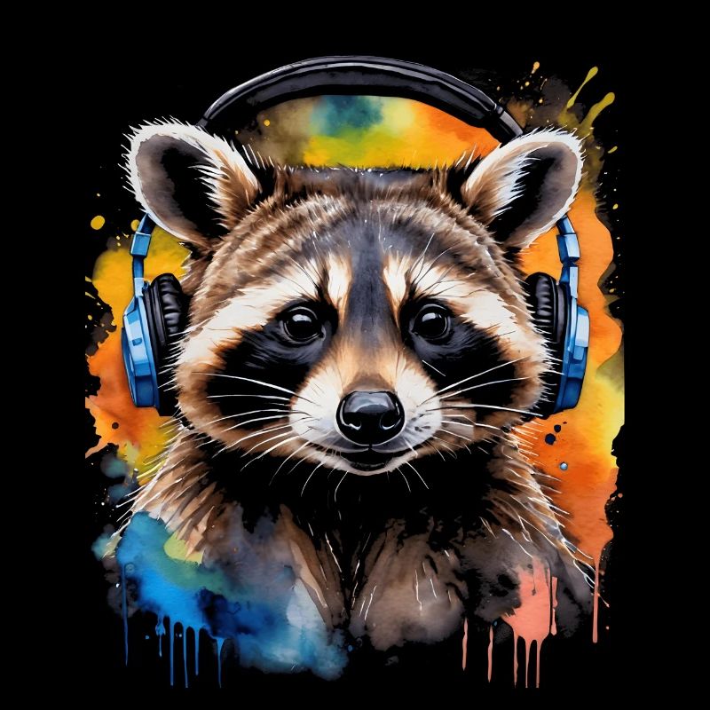 Waschbär Kopfhörer Musik Bunt Tier Design Print