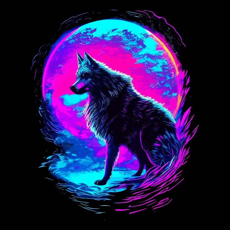 Wolf Neon Moon Synthwave