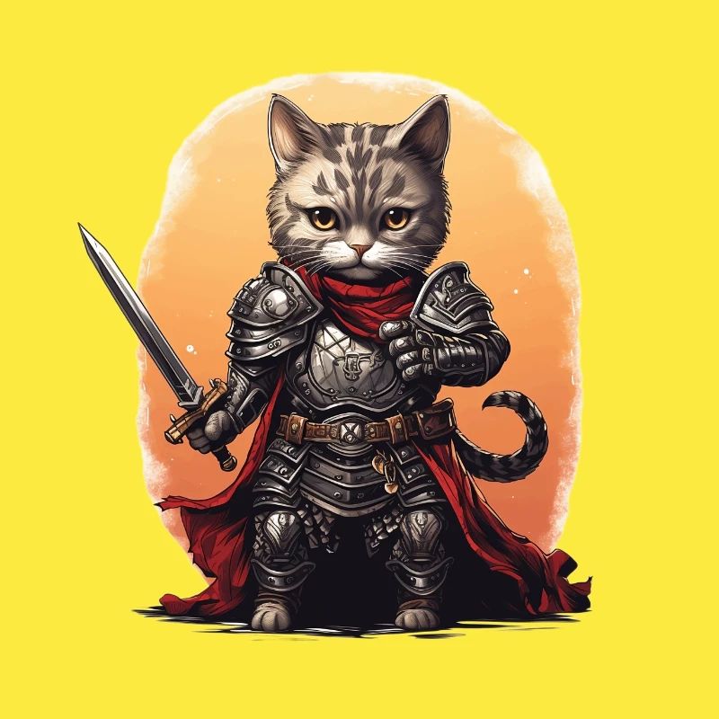 Chat en équipement de chevalier avec épée longue, AI Gen
