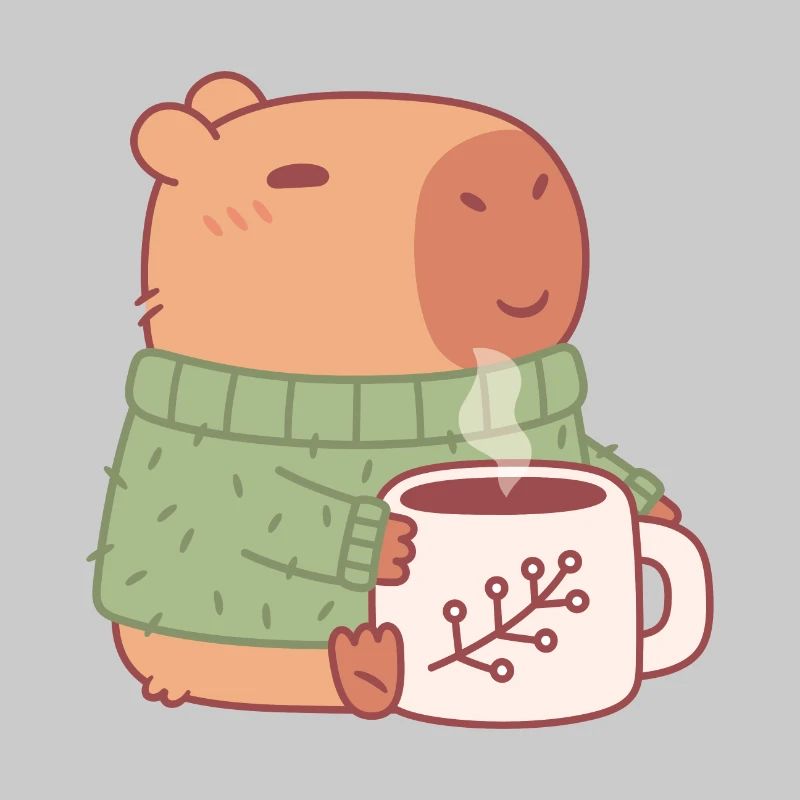 Süßes Capybara im Pullover mit heißem Kaffee