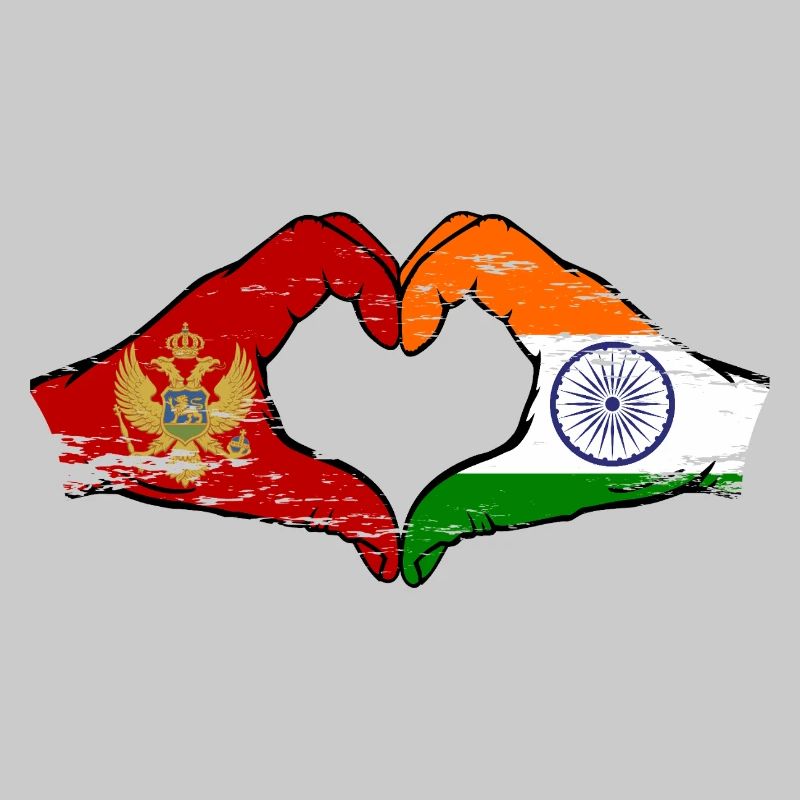 Monténégro Inde drapeau mains forme de coeur utilisé