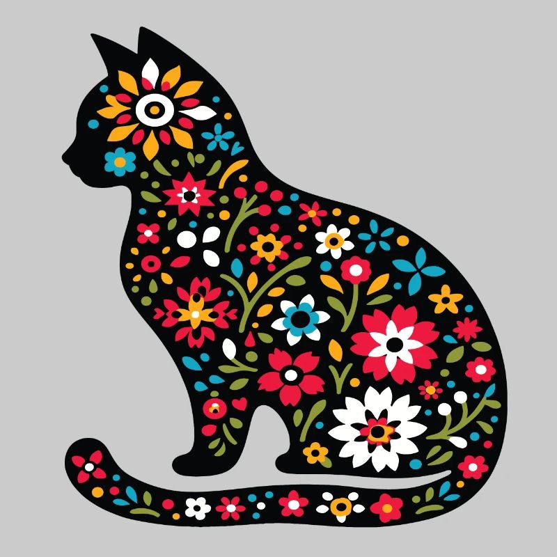 Silhouette de chat avec des fleurs