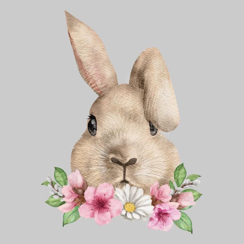 Rabbit head with flowers rabbit print