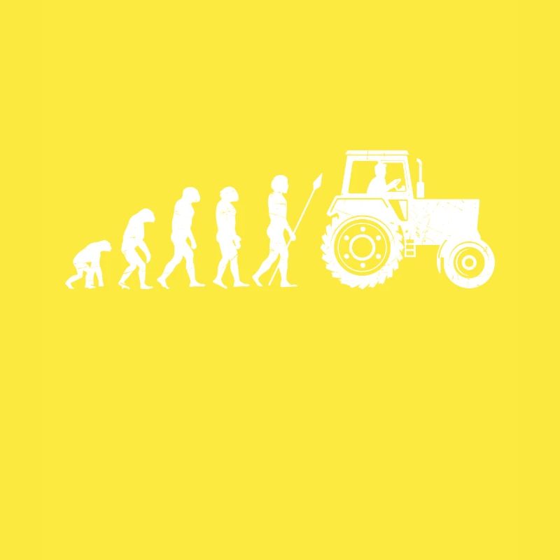 Evolution caveman to tractor driver farmer
