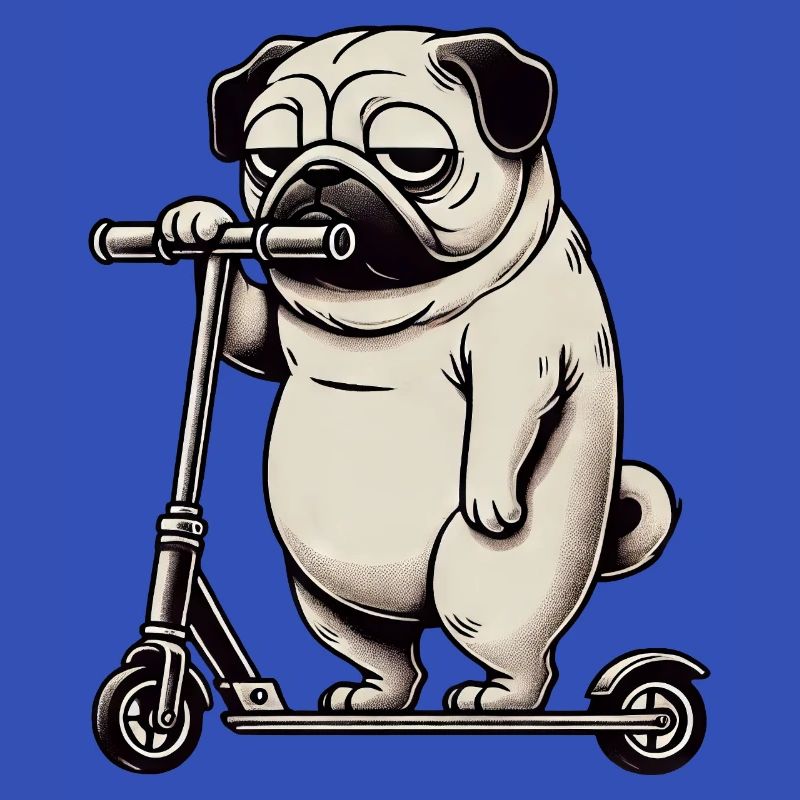 Lustiger Mops Roller Scooter Kickroller Grumpy