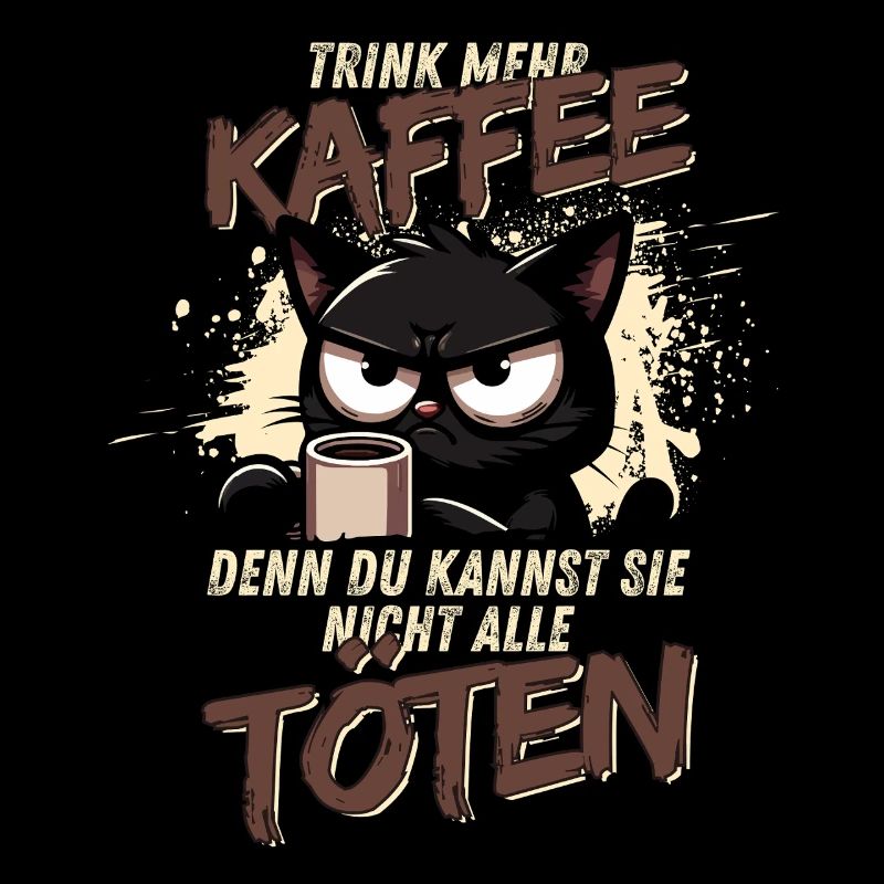 Trink mehr Kaffee – schwarzer Humor Katze