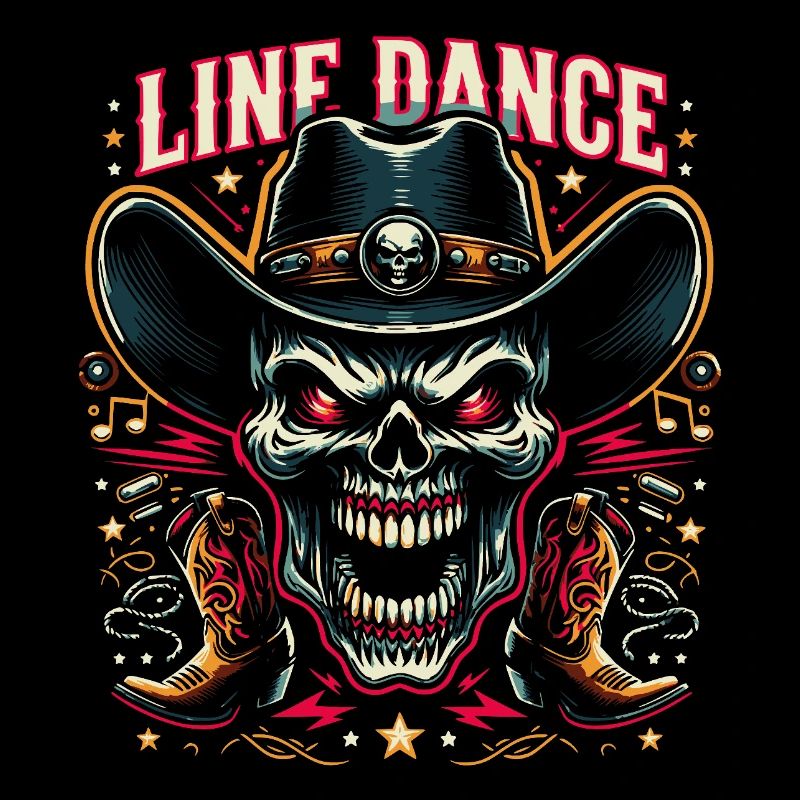 Line Dance Skull mit Stetson und Boots und Lasso