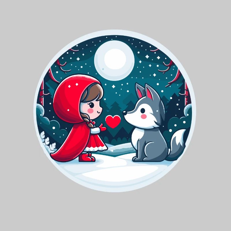 Märchen Rotkäppchen Wolf Kinder Herz Mond Niedlich