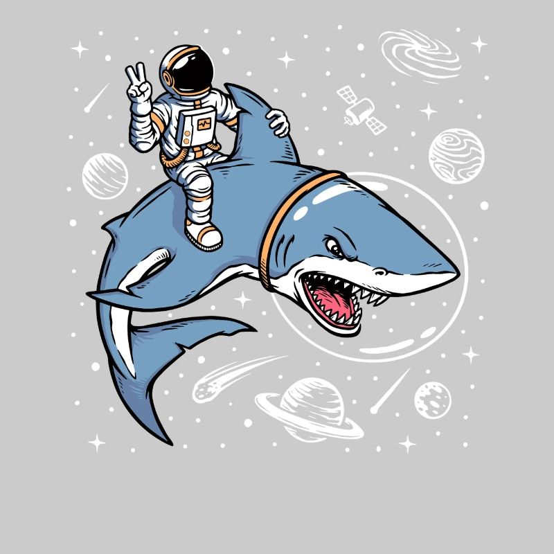 Astronaute chevauchant un requin de l’espace